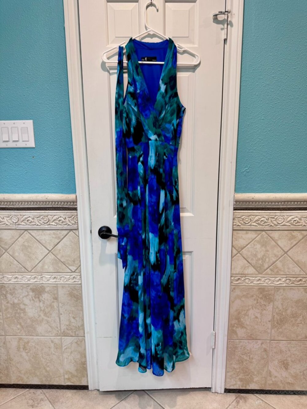 Blue & Teal Chiffon Formal Maxi Dress